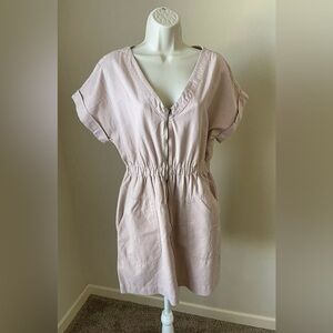 Universal Thread Women’s Light Pink Zip Up Short Sleeve V-Neck Mini Dress s S